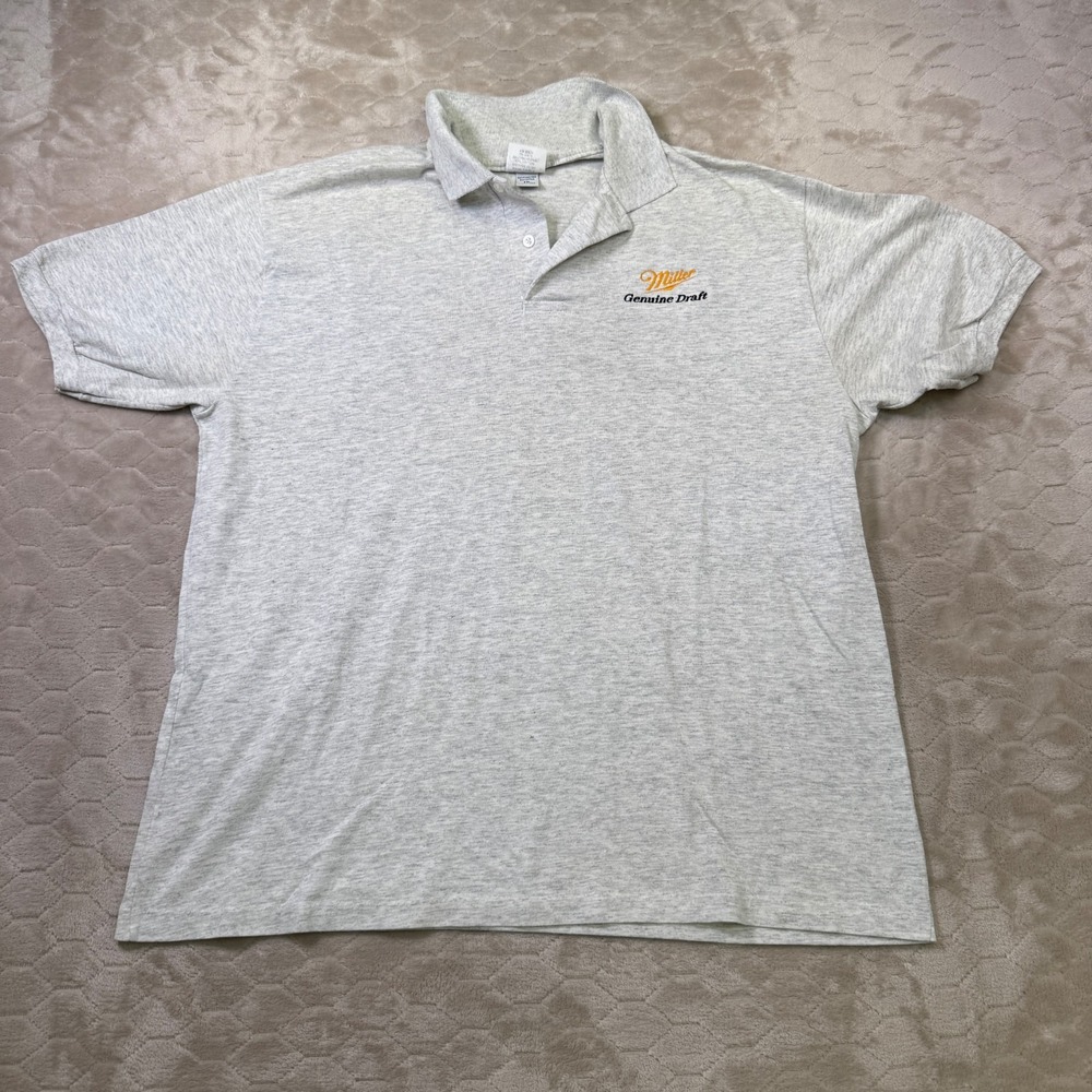 VTG 90s Miller Genuine‎ Draft Gray Embroidered Polo Shirt Sz XXL USA Made